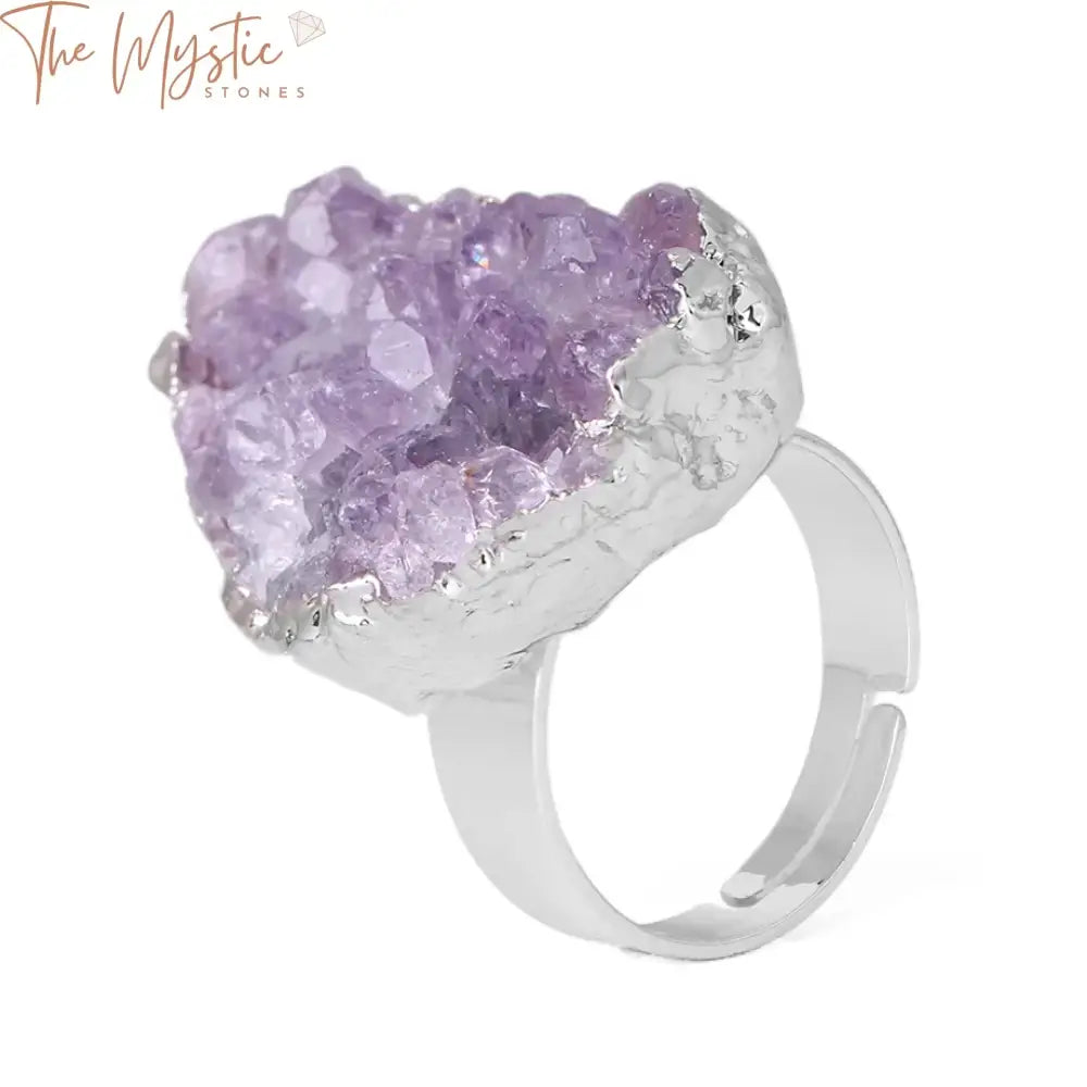 Irregular Purple Quartz Crystal Ring