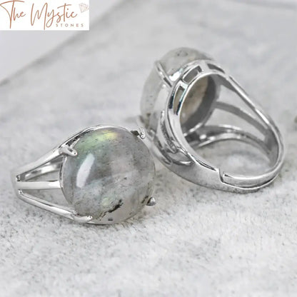 Labradorite Crystal & Quartz Water Drop Ring - Adjustable Silver