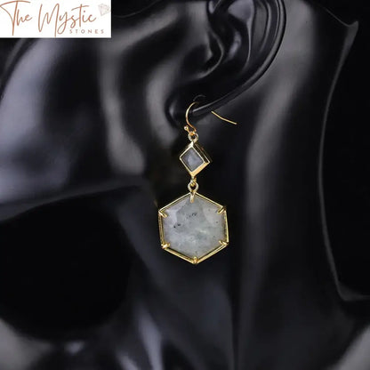 Labradorite Hexagon Drop Earrings