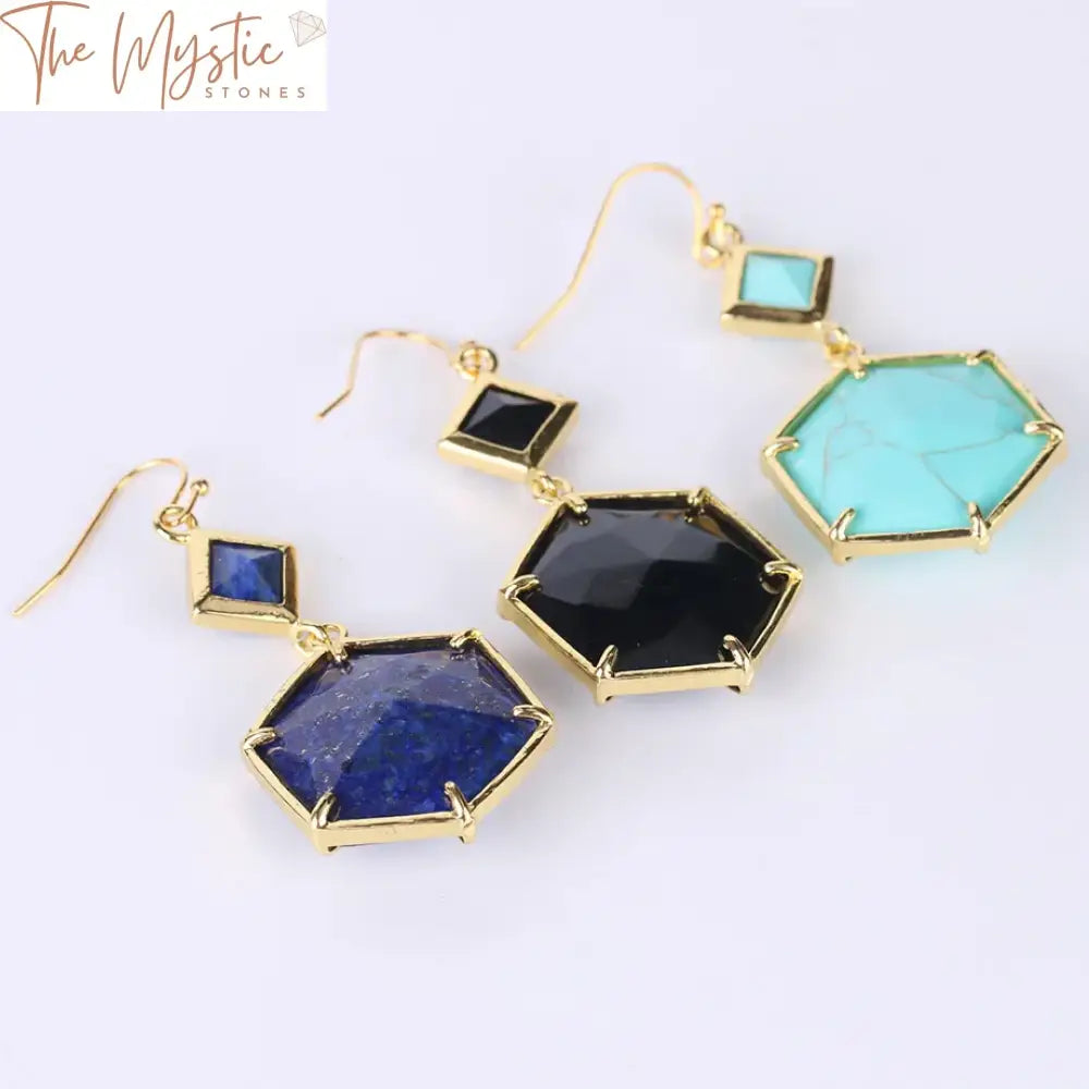 Labradorite Hexagon Drop Earrings