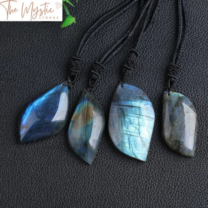 Labradorite Leaf Pendant With Blue Flash Moonstone