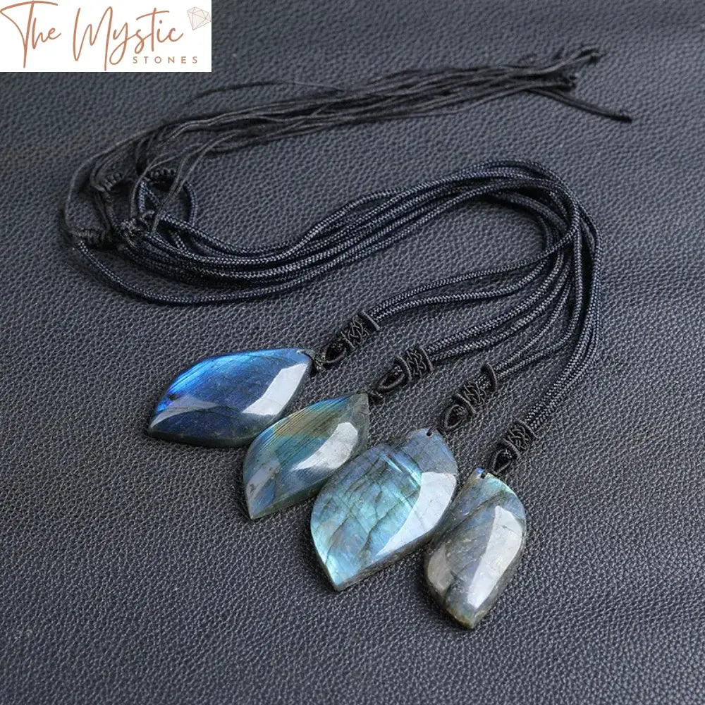 Labradorite Leaf Pendant With Blue Flash Moonstone