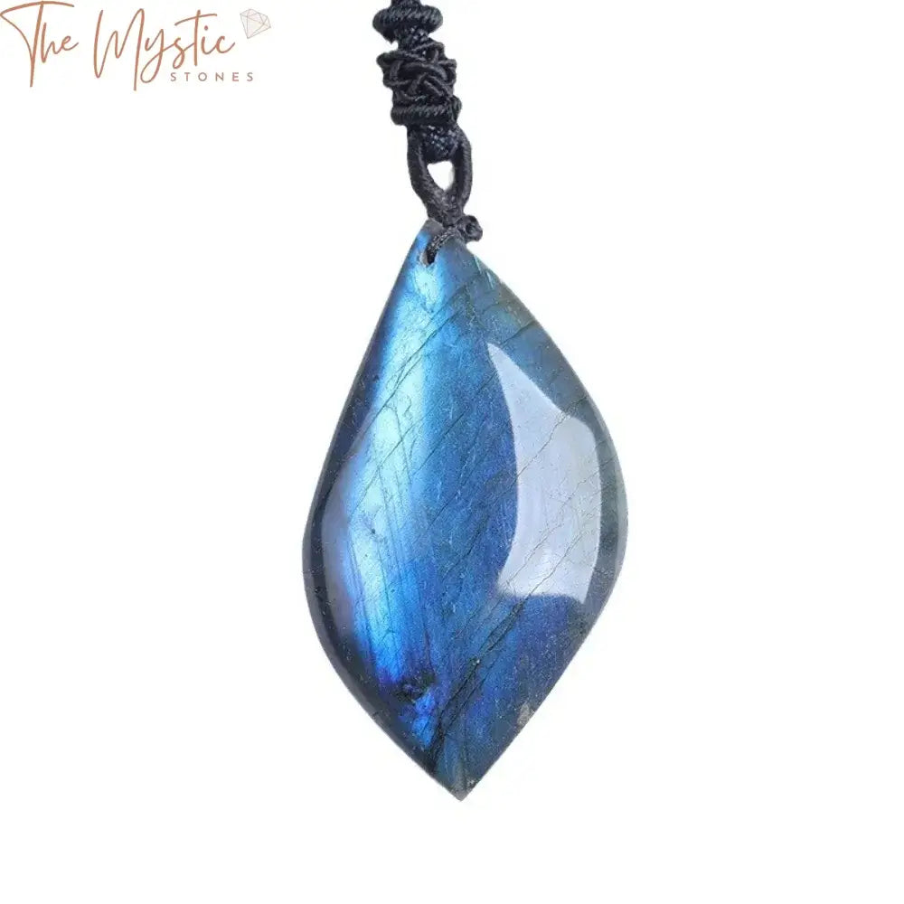 Labradorite Leaf Pendant With Blue Flash Moonstone