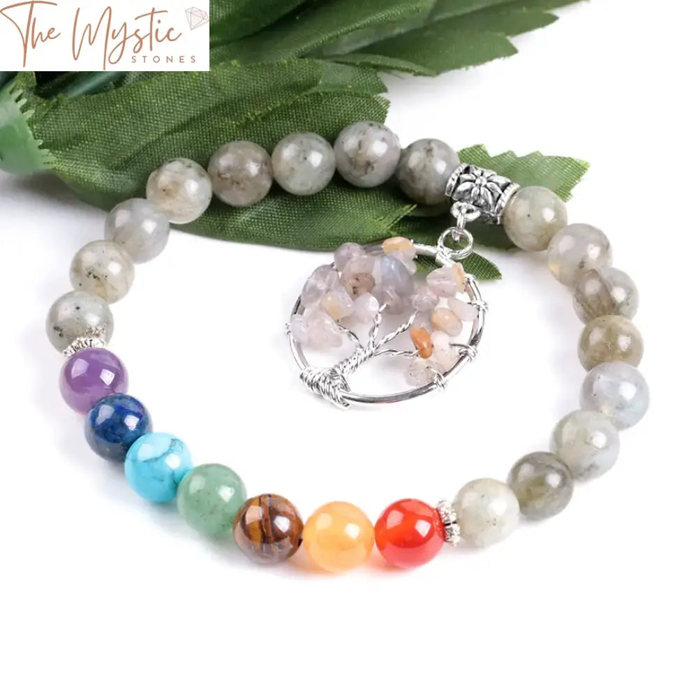 Labradorite Wisdom Tree Beaded Bracelet 8Mm