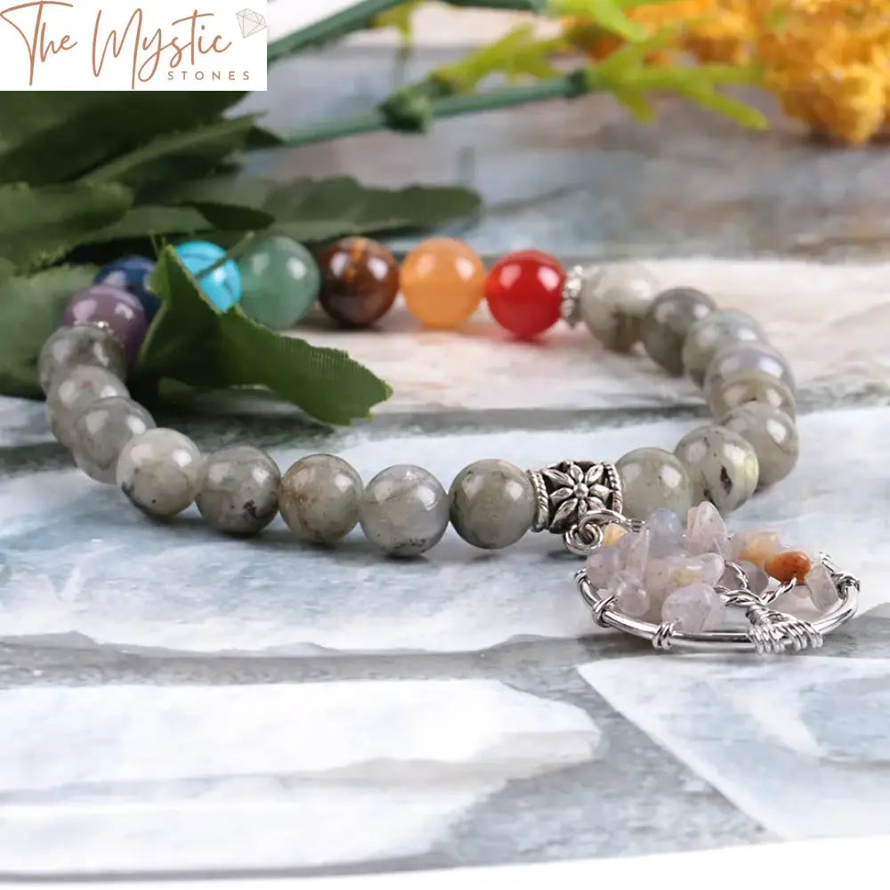 Labradorite Wisdom Tree Beaded Bracelet 8Mm