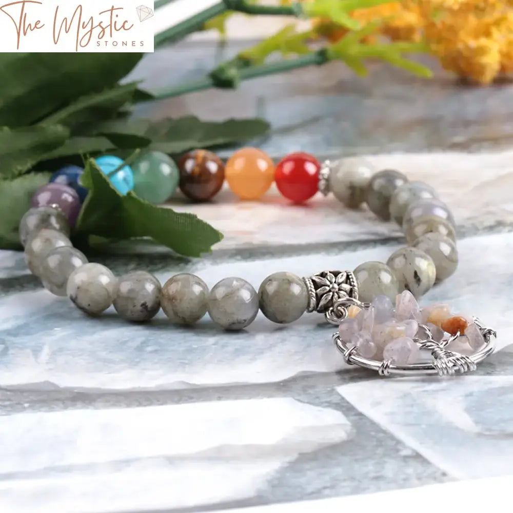 Labradorite Wisdom Tree Beaded Bracelet 8Mm