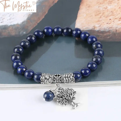 Lapis Lazuli Chakra Bracelet With Tree Of Life Charm