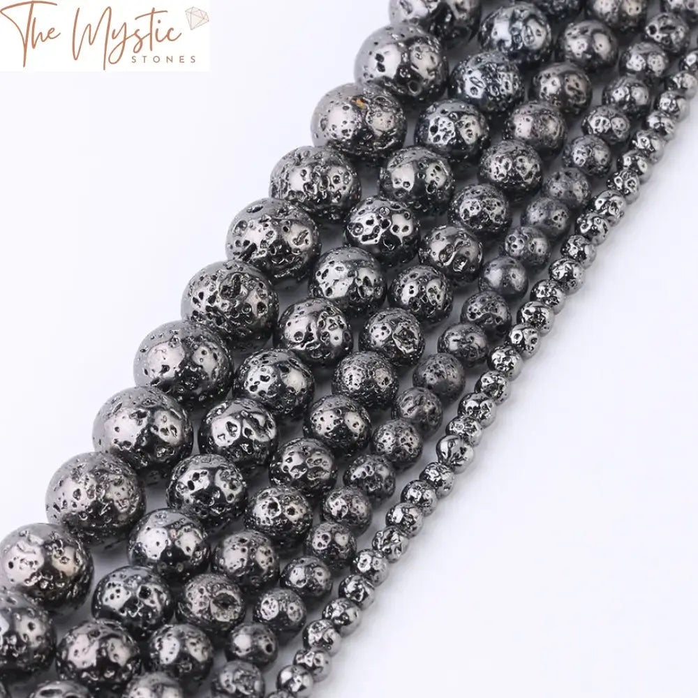 Lava Hematite Beads - Gold & Silver Coated Volcanic Rock