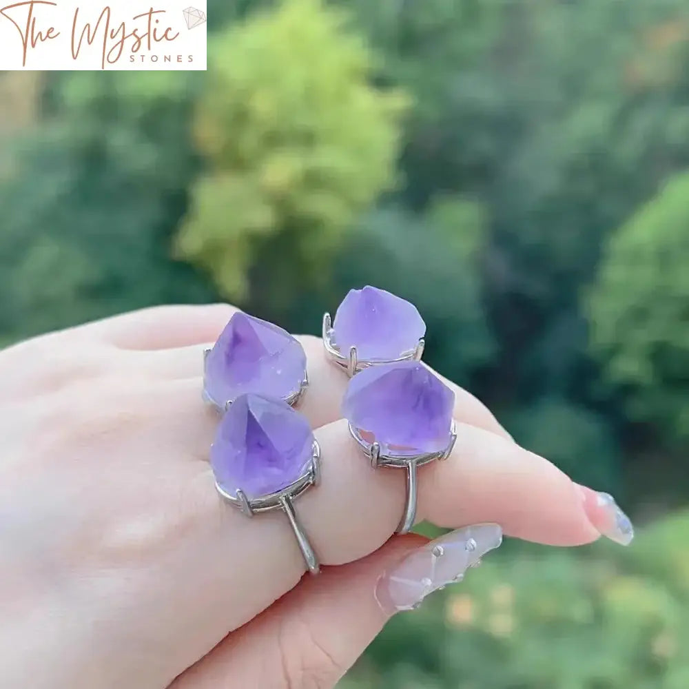 Lavender Amethyst Raw Crystal Ring