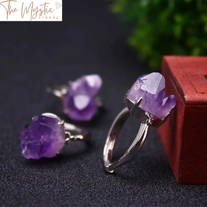 Lavender Amethyst Raw Crystal Ring