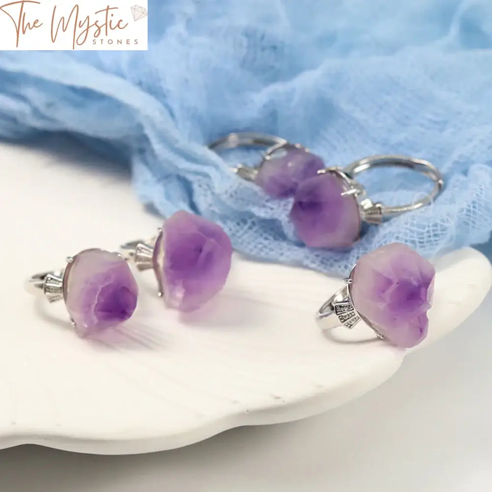 Lavender Amethyst Raw Crystal Ring