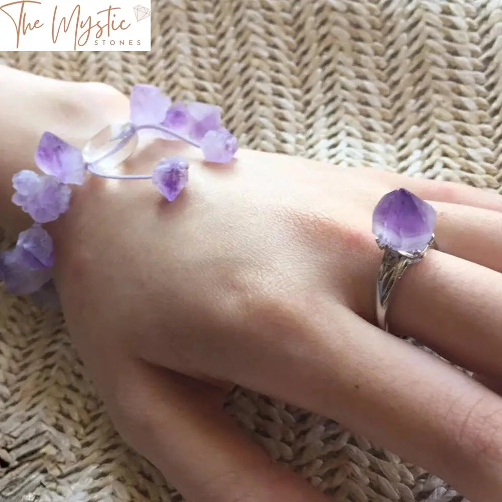 Lavender Amethyst Raw Crystal Ring