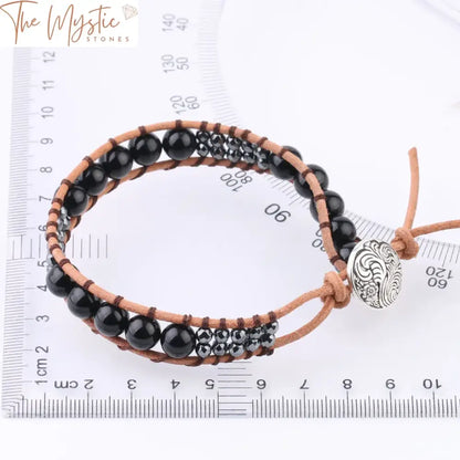 Leather & Stone Woven Bracelet