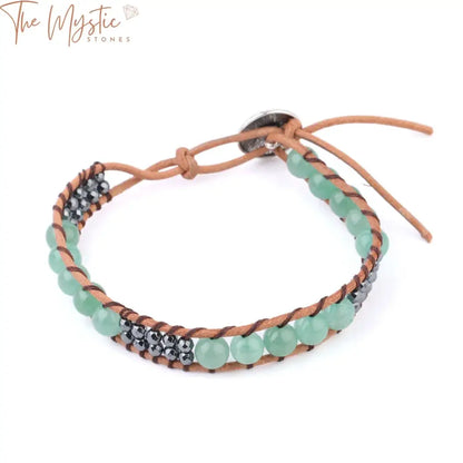 Leather & Stone Woven Bracelet