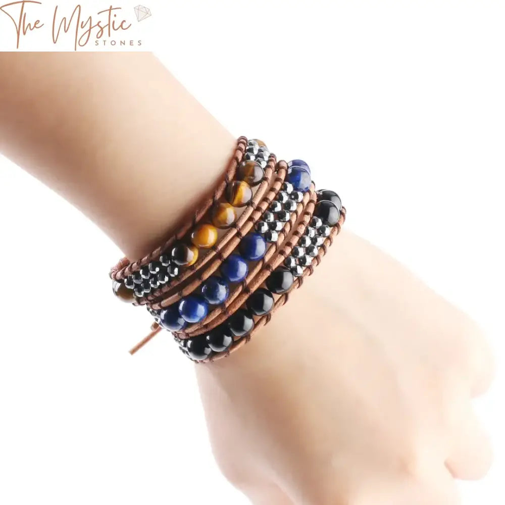 Leather & Stone Woven Bracelet