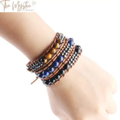 Leather & Stone Woven Bracelet