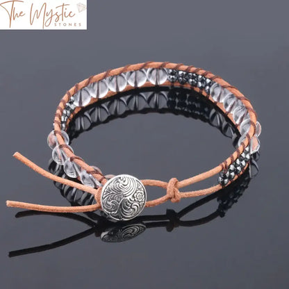 Leather & Stone Woven Bracelet