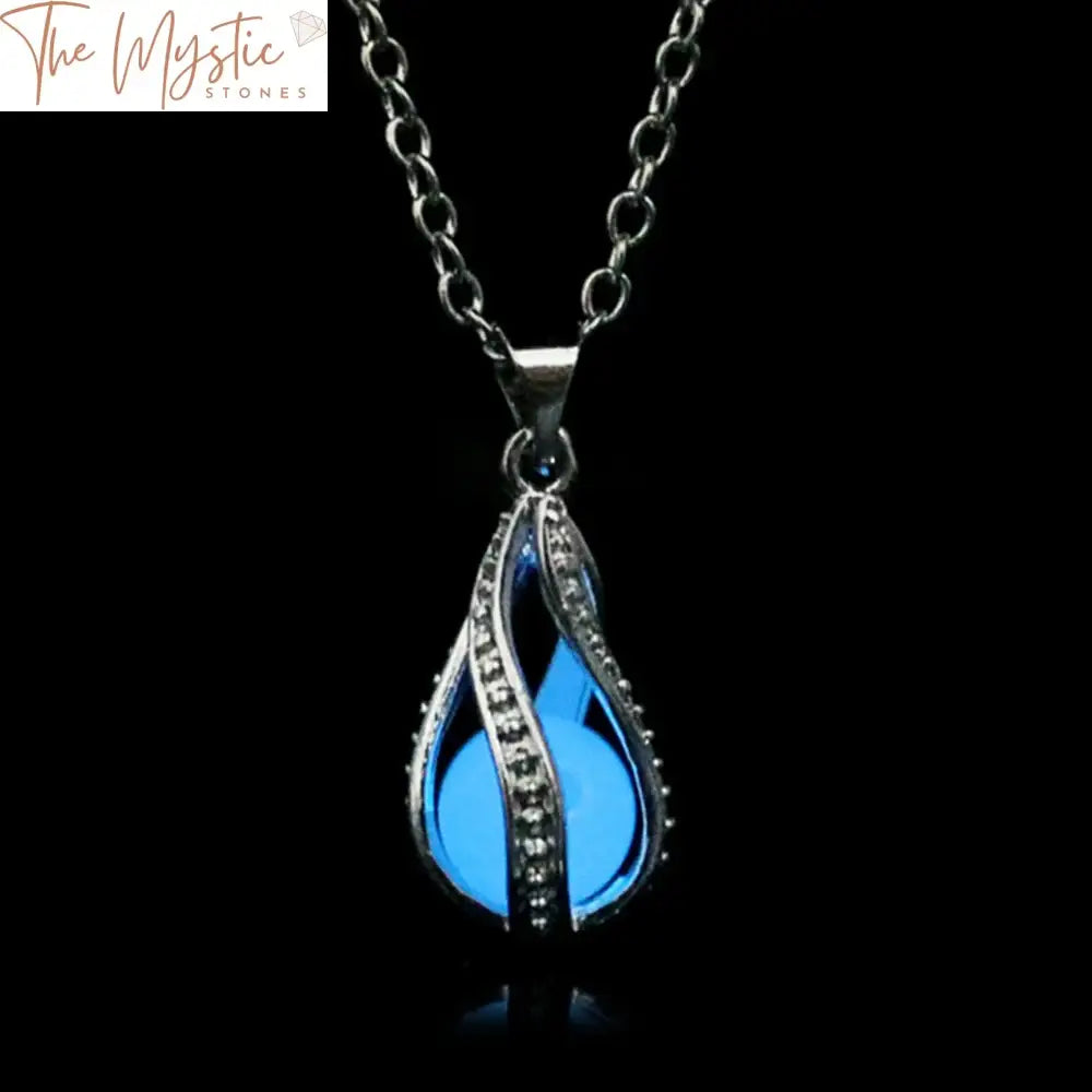 A glowing, luminous stone bead pendant with a hollow, rotating design.