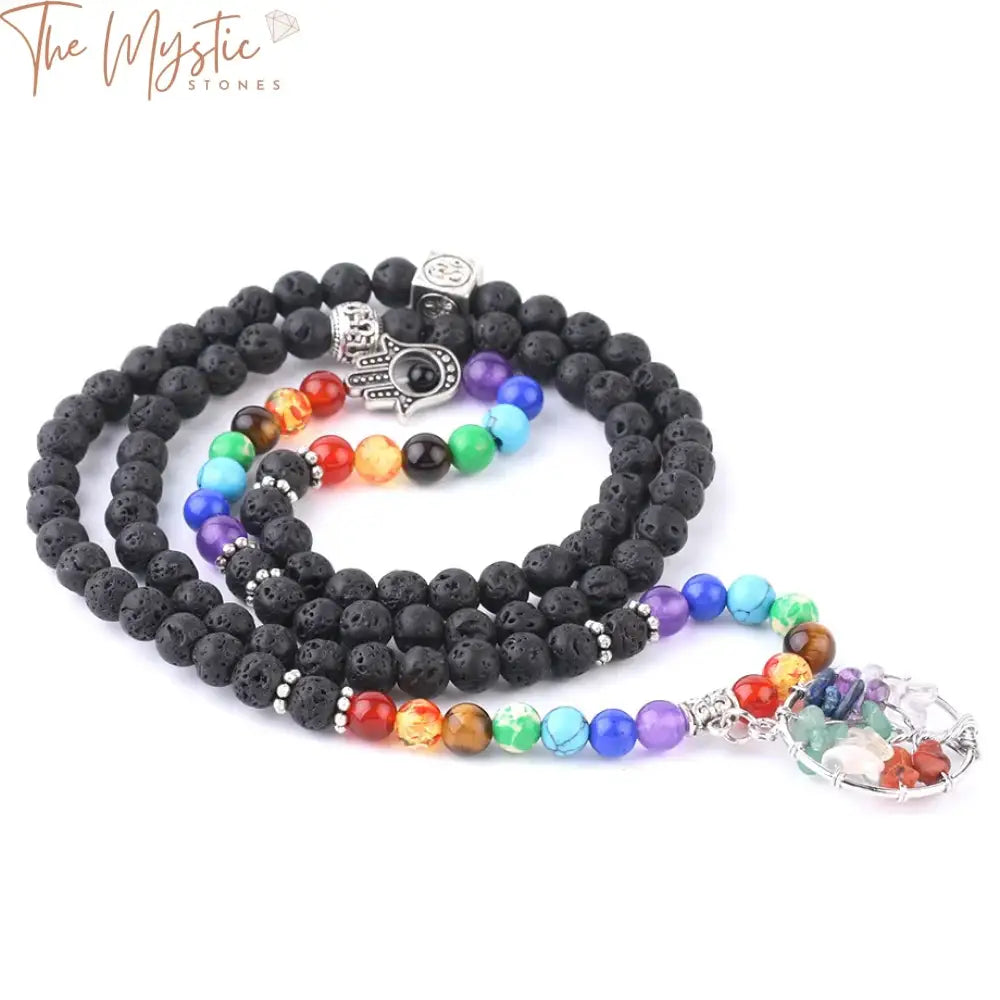 Men’s Lava Stone & Chakra Bead Multilayer Bracelet With Charms