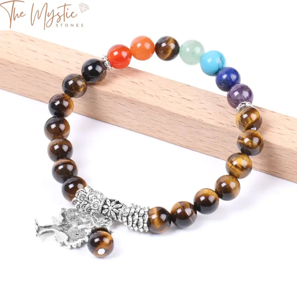 Men’s Tiger Eye Chakra Tree Of Life Bracelet