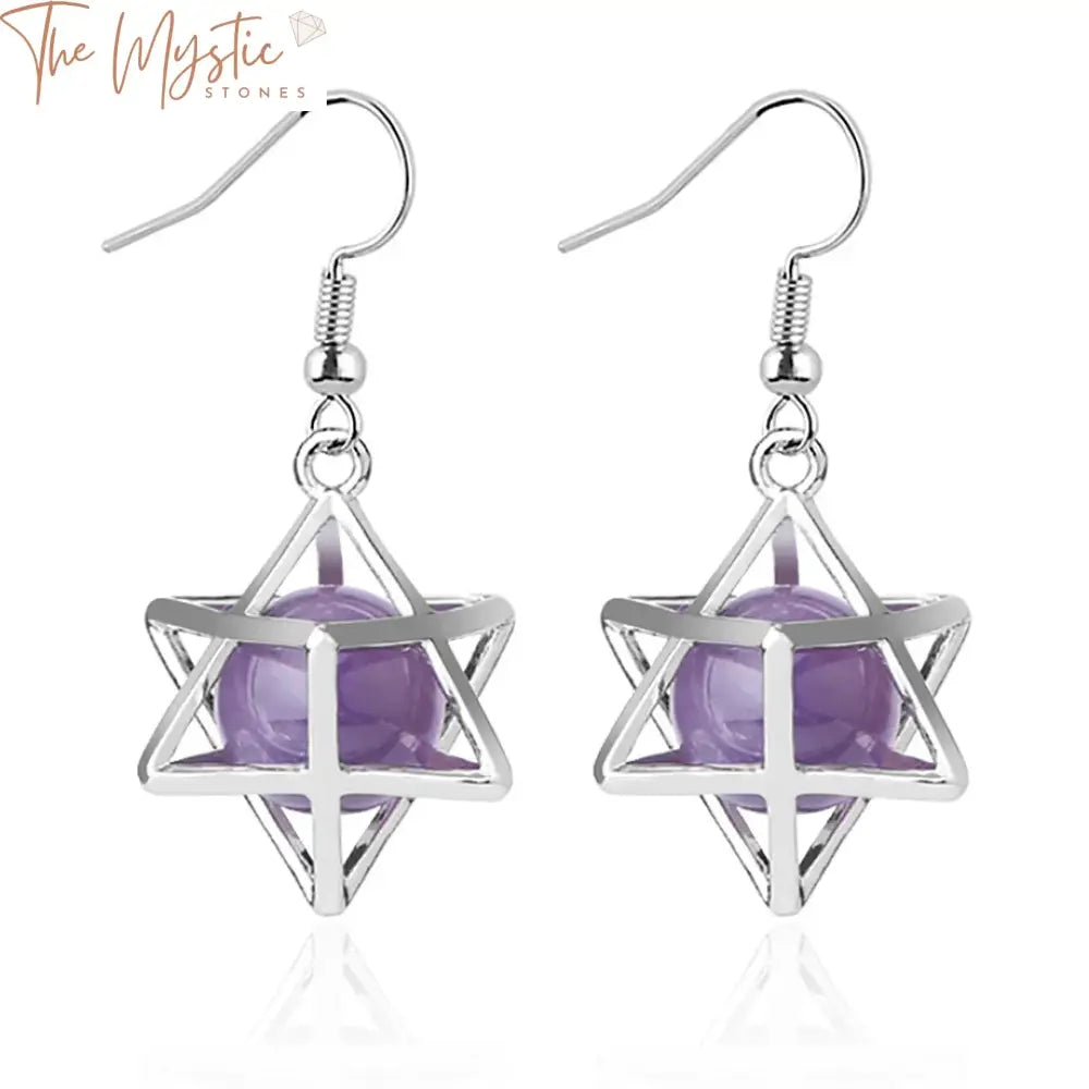 Merkaba Hexagram Amethyst Drop Earrings