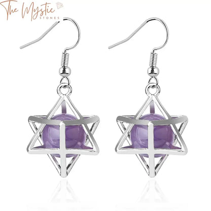 Merkaba Hexagram Amethyst Drop Earrings