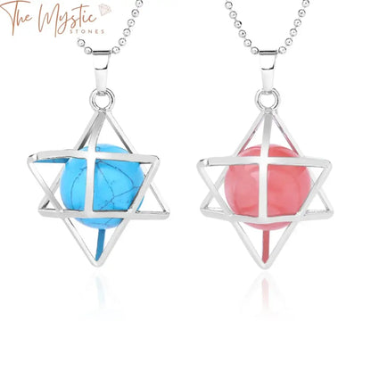 A collection of Merkaba Opal Stone Crystal Pendants displayed against a plain background.