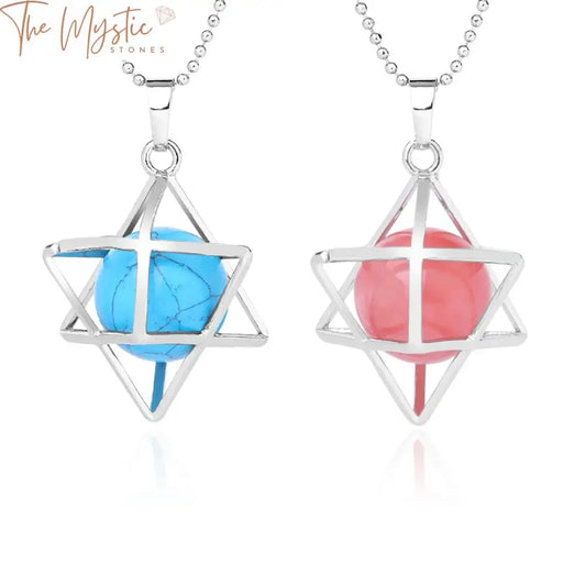 A collection of Merkaba Opal Stone Crystal Pendants displayed against a plain background.