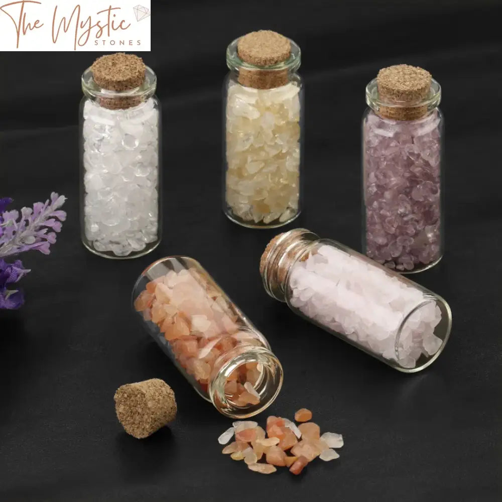 Mini Glass Wishing Bottles With Crystal Chips