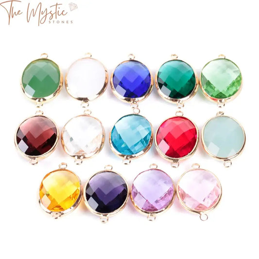 Mixed Oval Glass Crystal Charms - Gold Double Loop 10Pcs