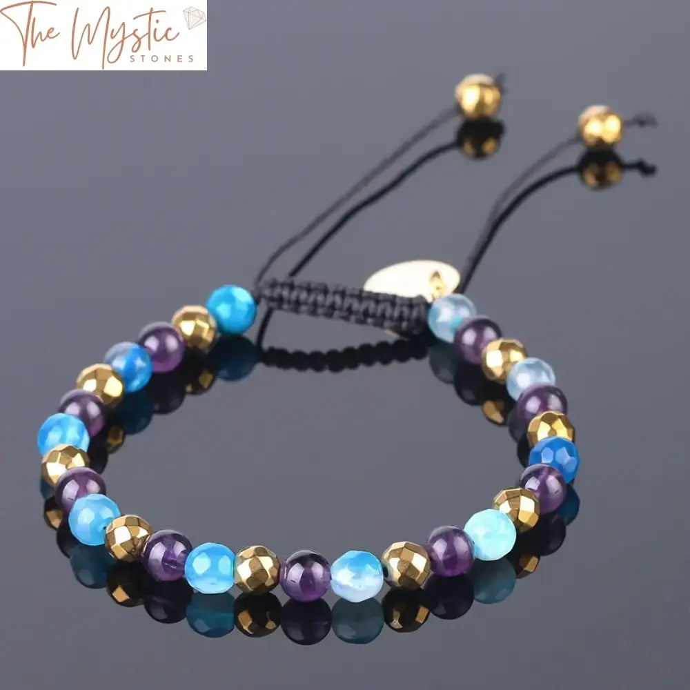 Mixed Purple Crystal & Onyx Bracelet - Adjustable Gold-Tone Bangle