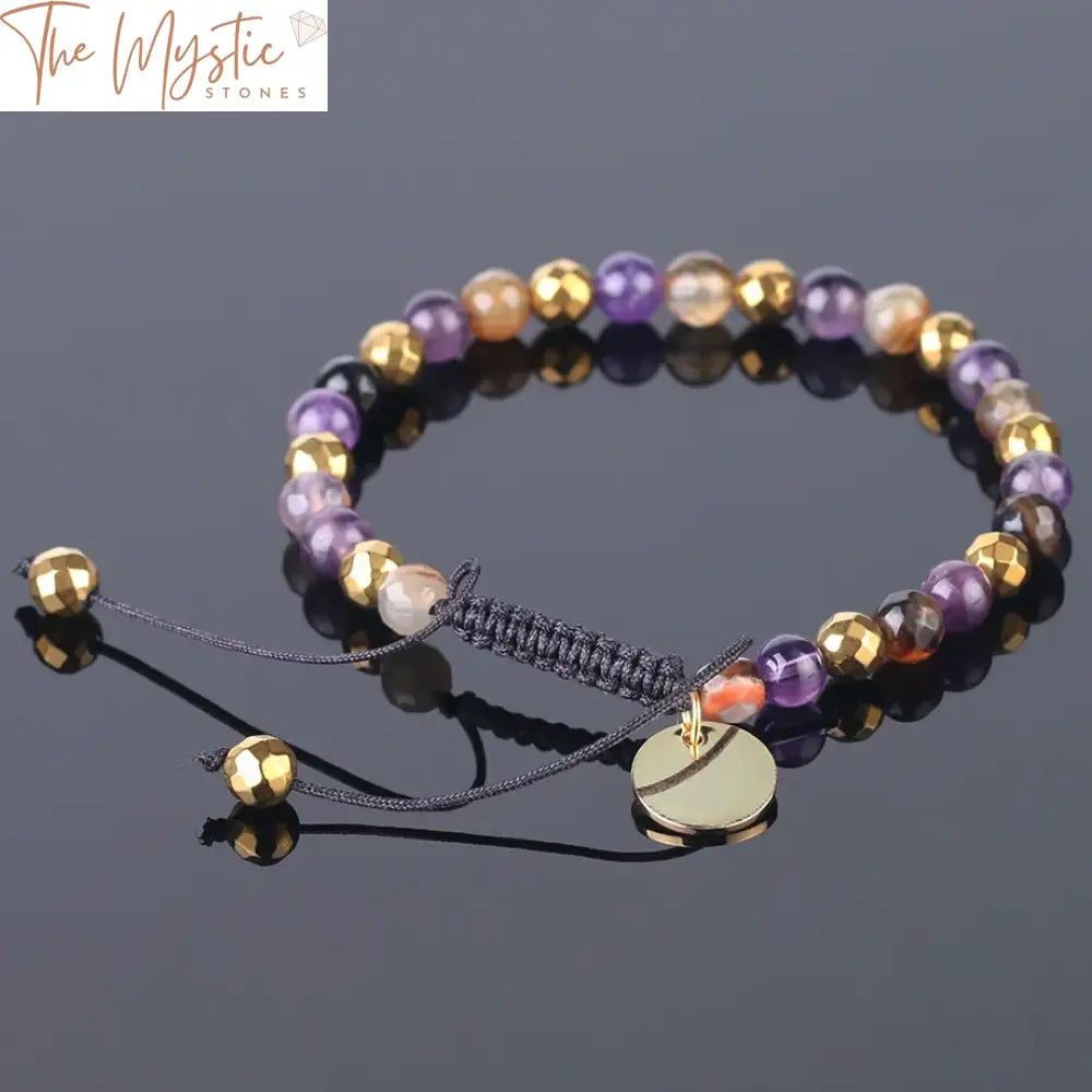 Mixed Purple Crystal & Onyx Bracelet - Adjustable Gold-Tone Bangle