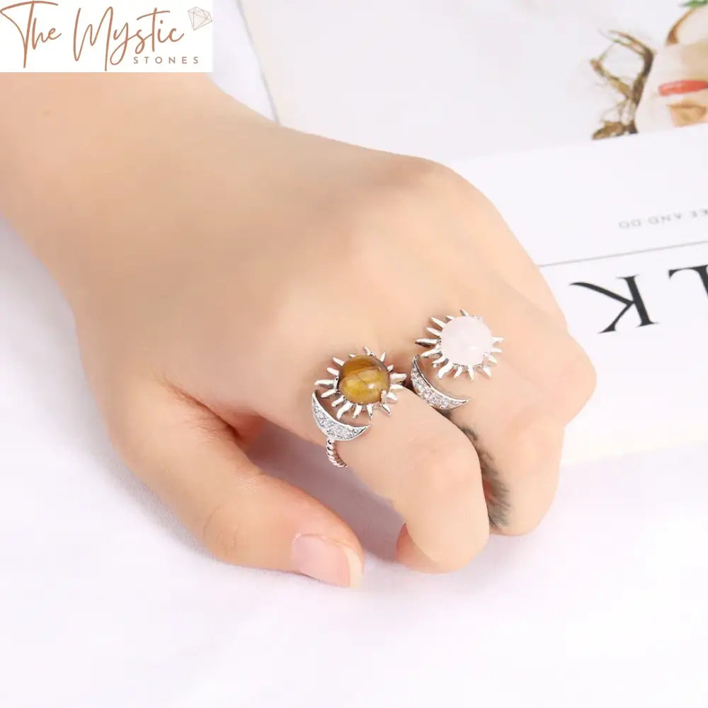 Moon Sun Natural Stone Adjustable Ring