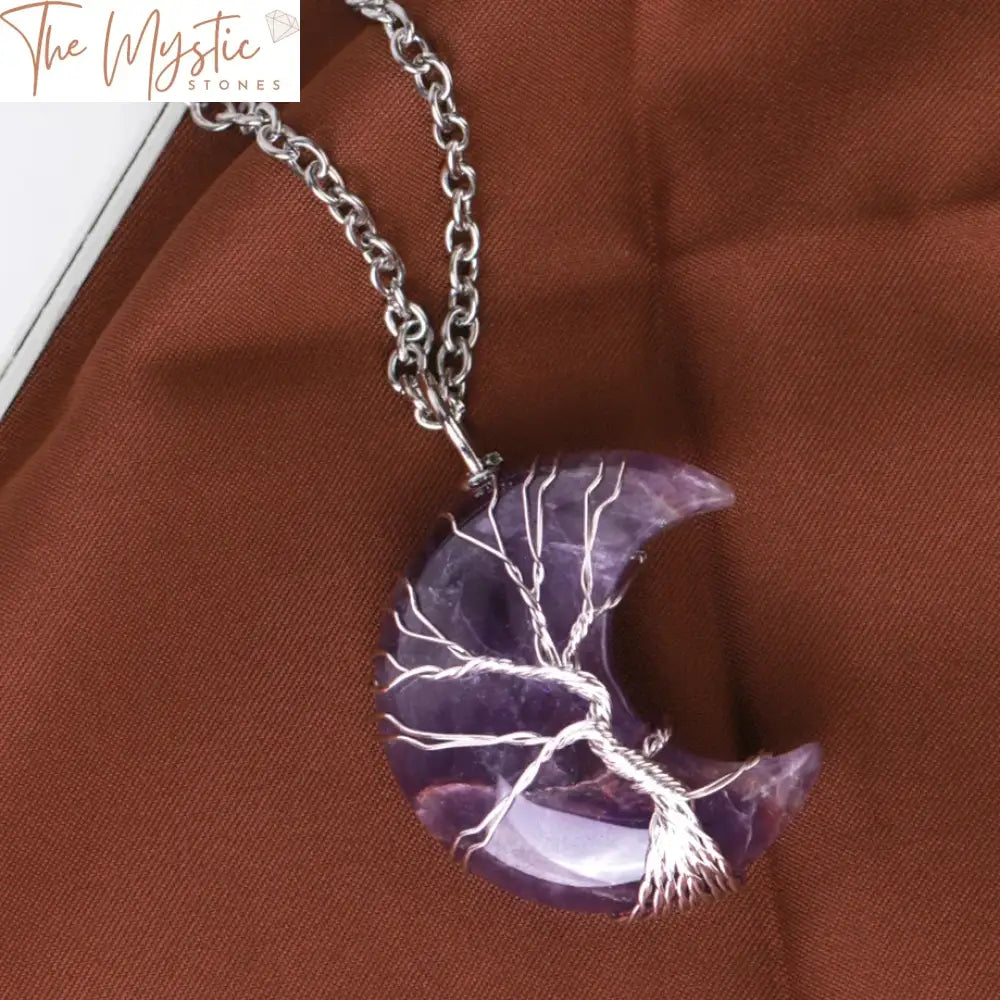 Moonlight Tree Of Life Pink Quartz Crystal Pendant