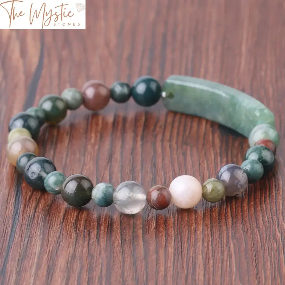 Moss Agate Elastic Bracelet - 6Mm/8Mm Beads