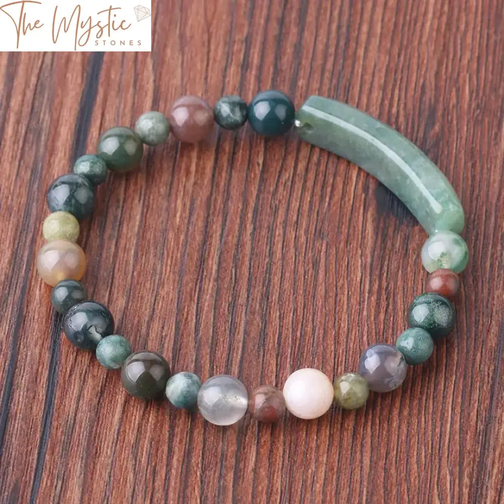 Moss Agate Elastic Bracelet - 6Mm/8Mm Beads