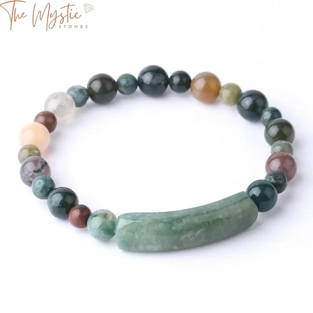 Moss Agate Elastic Bracelet - 6Mm/8Mm Beads