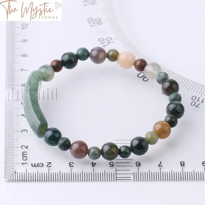 Moss Agate Elastic Bracelet - 6Mm/8Mm Beads