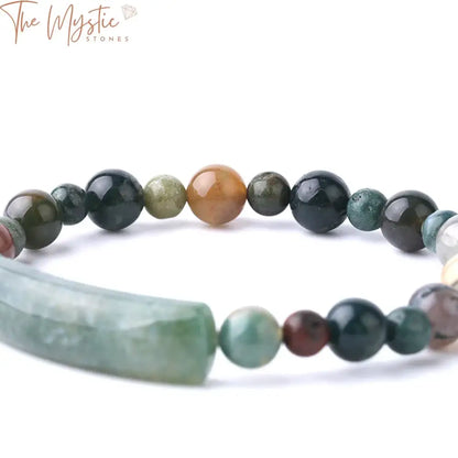 Moss Agate Elastic Bracelet - 6Mm/8Mm Beads