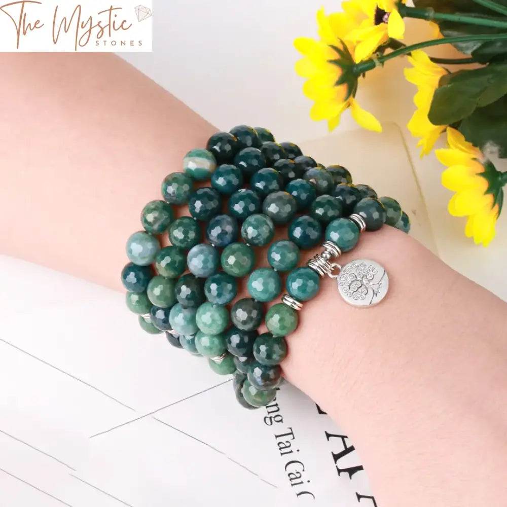 Moss Agate Tree Of Life Wrap Bracelet