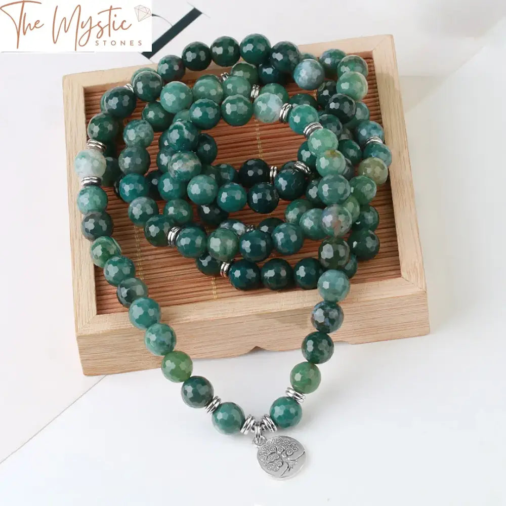 Moss Agate Tree Of Life Wrap Bracelet