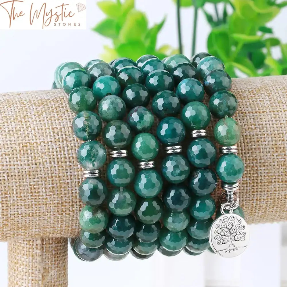 Moss Agate Tree Of Life Wrap Bracelet