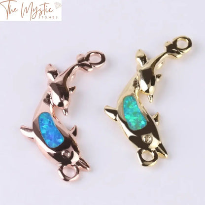 Mother & Baby Dolphin Opal Connector Charm