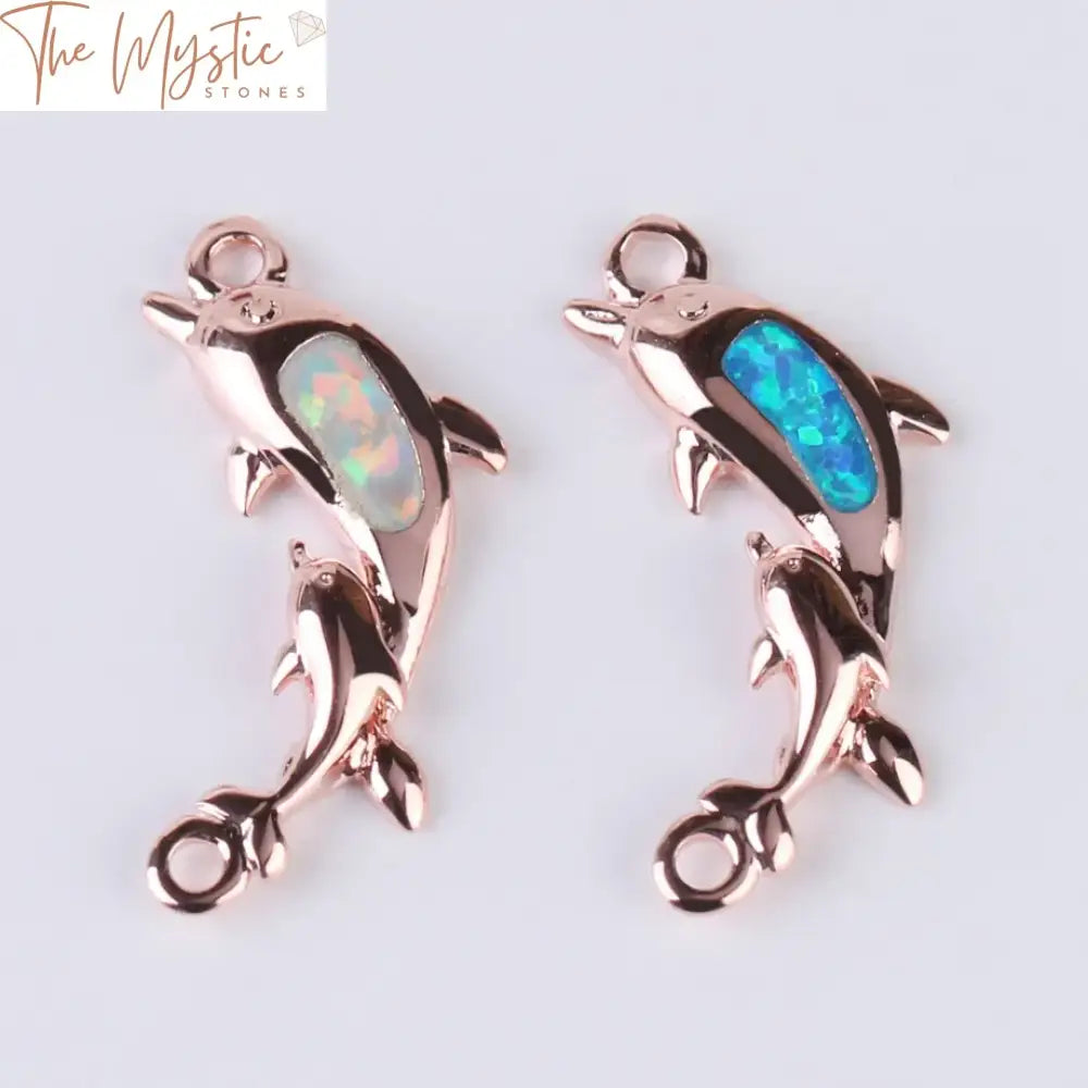 Mother & Baby Dolphin Opal Connector Charm