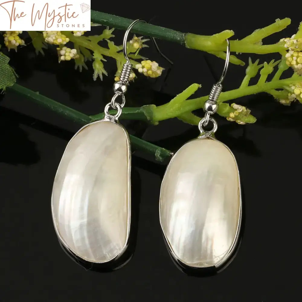 Mother Of Pearl Cabochon Drop Earrings