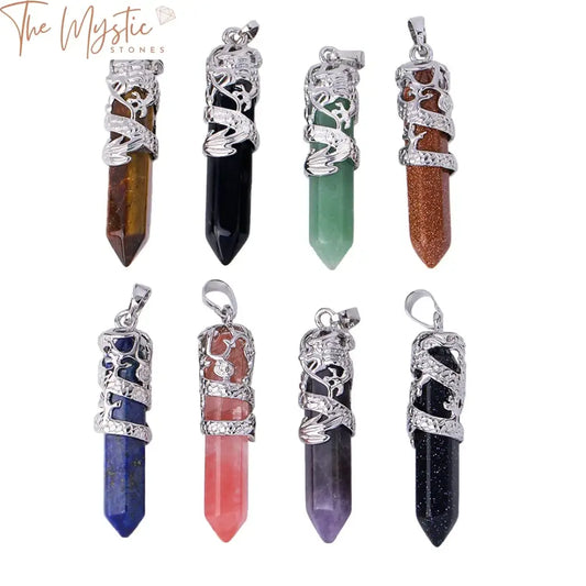 Myth Dragon Wrapped Top Necklaces featuring pendants crafted from natural gemstone agates.