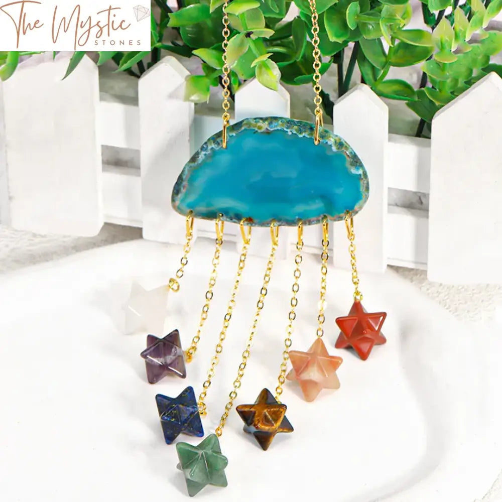 Natural Agate 7 Chakra Heart & Merkaba Crystal Car Pendant