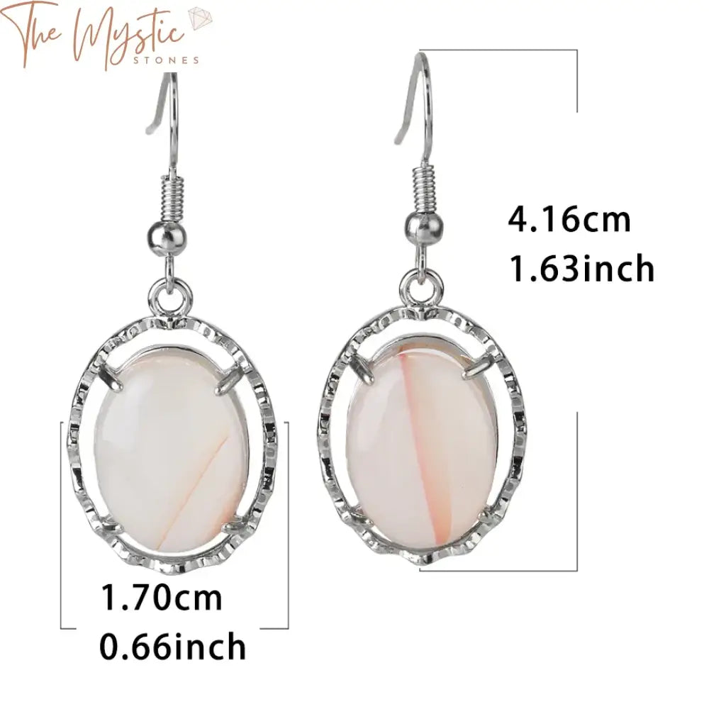 Natural Agate Oval Drop Earrings