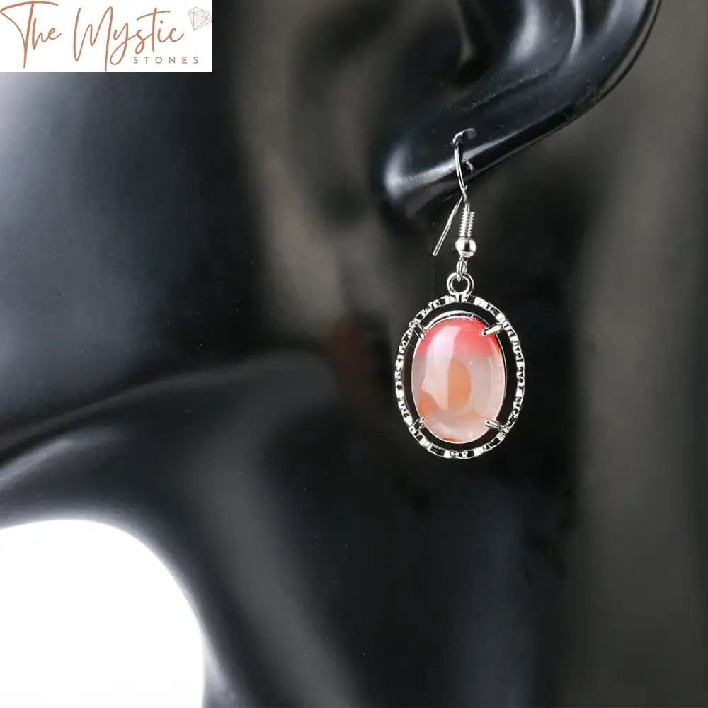 Natural Agate Oval Drop Earrings