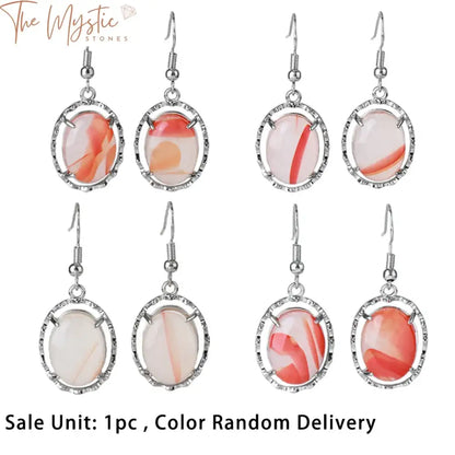 Natural Agate Oval Drop Earrings